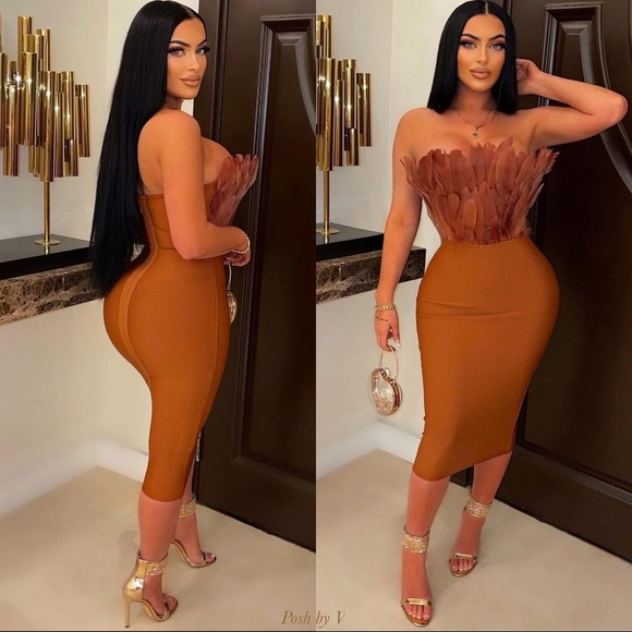 Viva Glam Bandage Mini! FEATHER BANDAGE DRESS! WORN FOR 30 MINS! Tag still on! - Picture 3 of 6